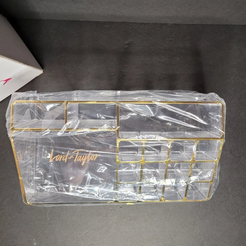 Lord & Taylor Vanity Make Up Caddy NIB Clear & Gold Ltd Editio